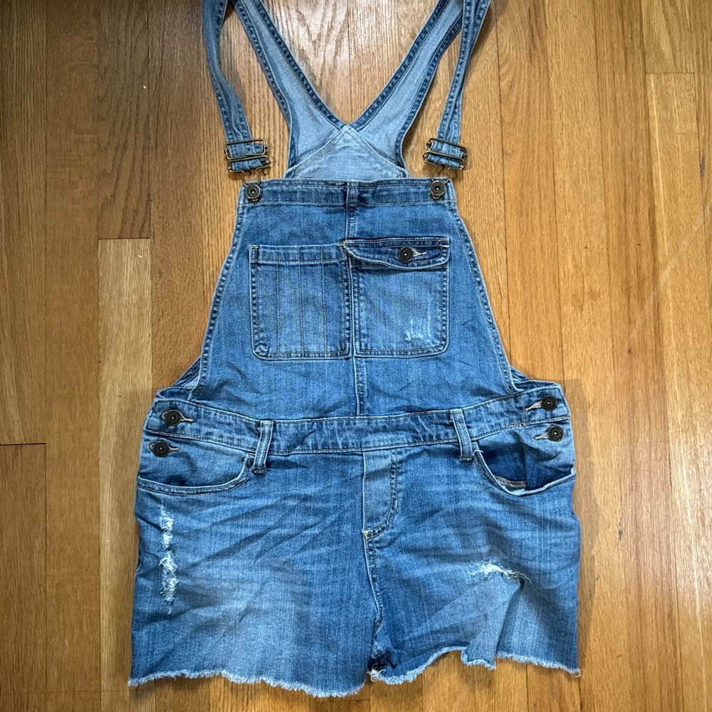 Mossimo Supply Co. Blue Denim Overall Shorts With Side Buttons Women’s Large